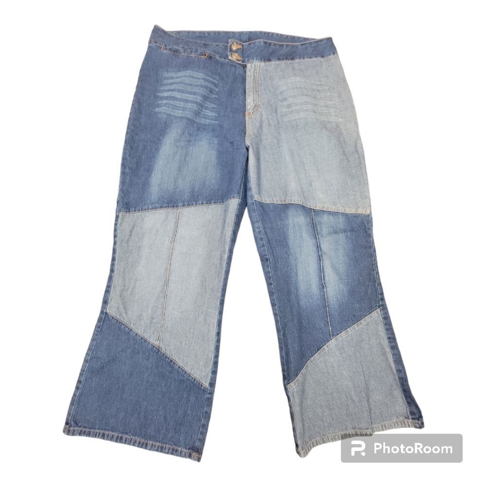 Moments Aesthetic Patchwork Denim High-Rise Bell Jeans Retro 70s 80s Size 18W